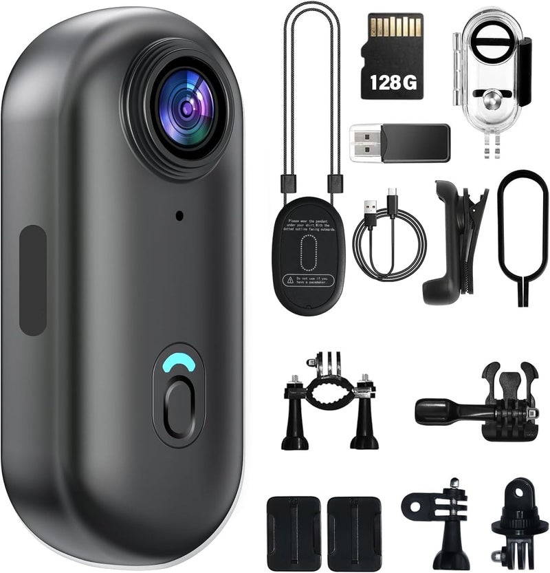 Mingkeda 4K Mini Body Camera 128GB - Action Body Cam with Audio & Video- Thumb Hands Free Waterproof Recording Wearable Cameras - for Work Travel Pet Walk Swim (4K Black,128G) - Image 1